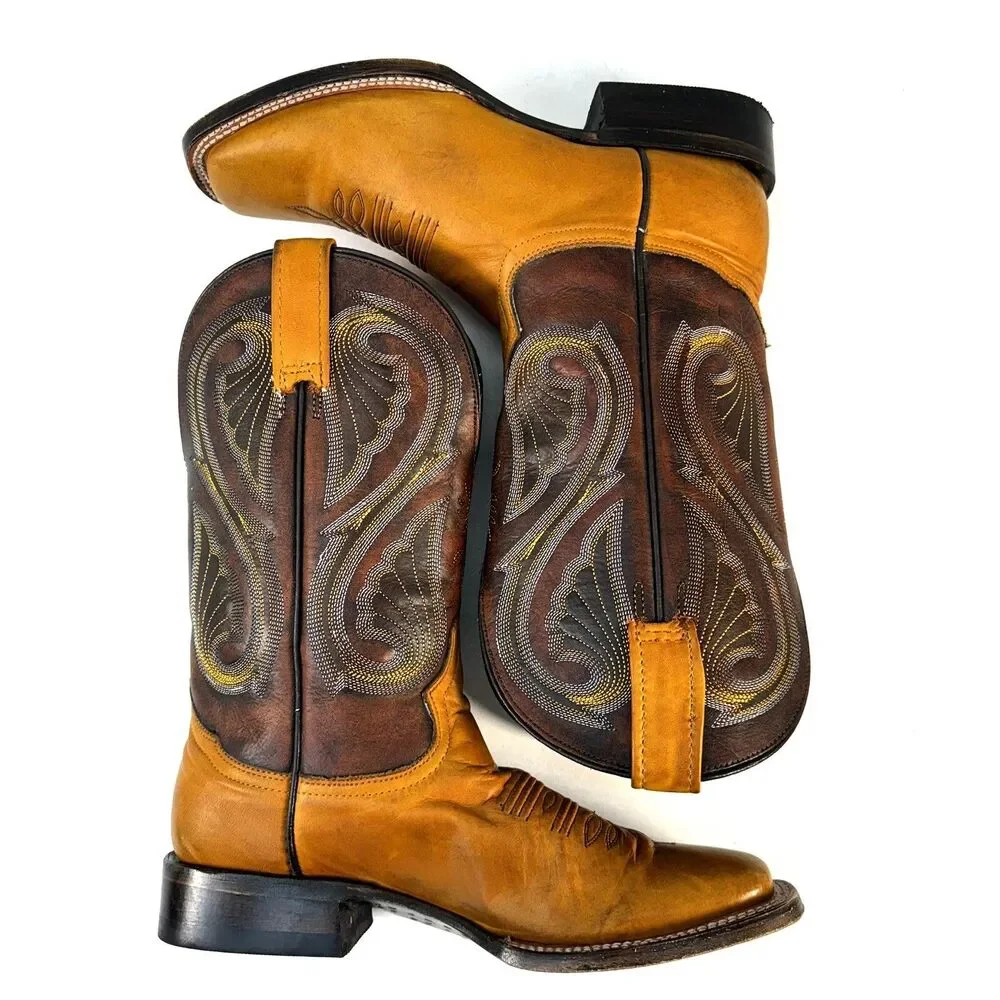 Stetson Handmade Butterscotch Leather Square Toe Cowboy/Western Boots Womans 6